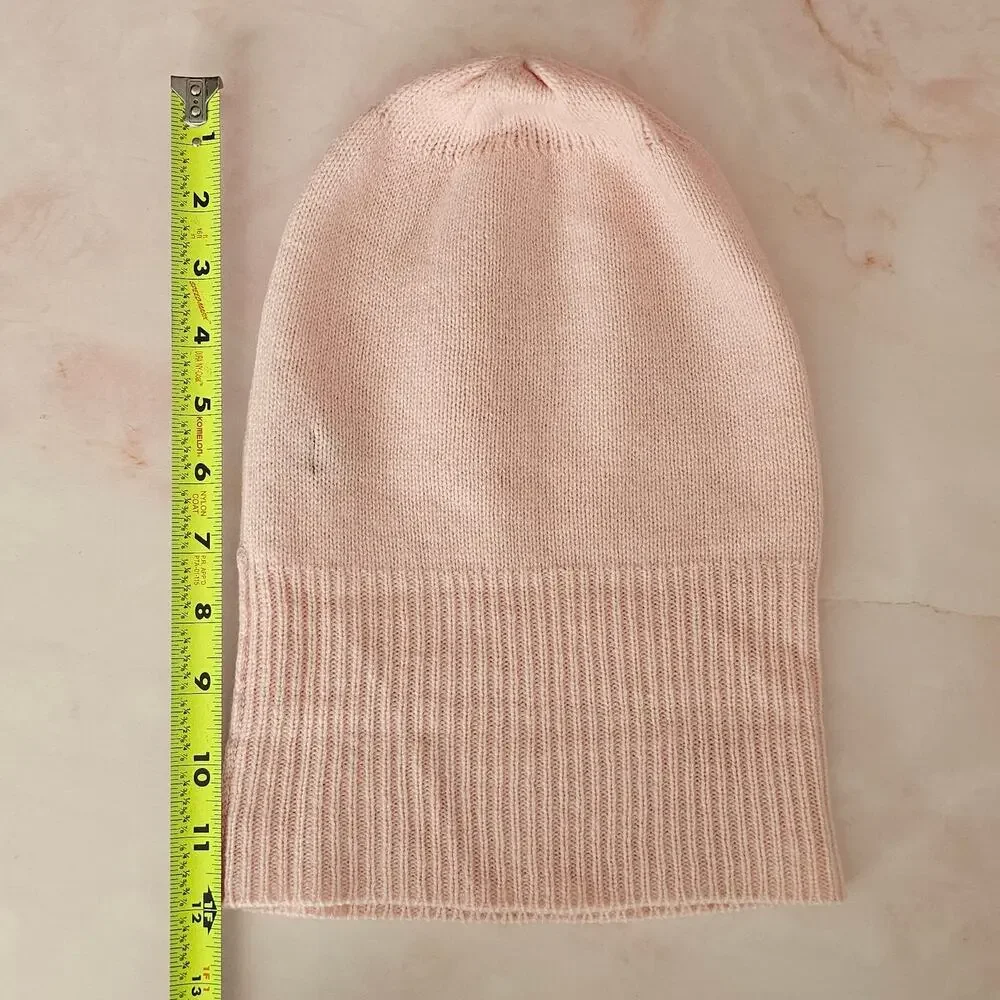 The Cashmere Shop Light Pink Fold-Over Cozy Mongolian Cashmere Knit Beanie Hat
